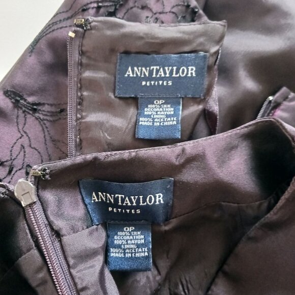 VTG Ann Taylor Purple Silk Strapless Embroidered Satin 2 PC Gown Beaded 0P - Picture 5 of 16